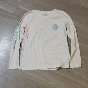White Long Sleeve Shirt with Teal Graphics